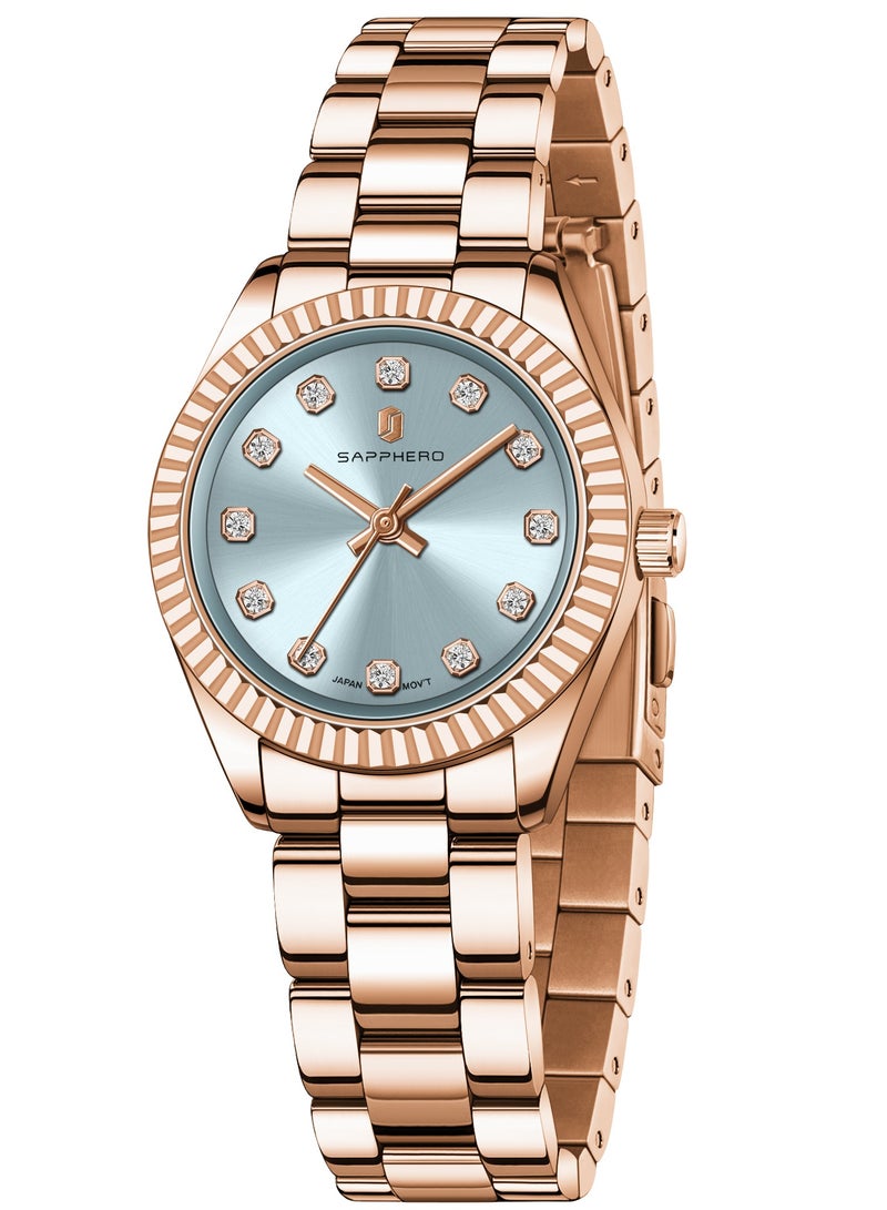 سافيرو ساعة نسائية، ساعة نسائية فاخرة، ساعة نسائية بسوار، ساعة صغيرة مقاومة للماء من الفولاذ المقاوم للصدأ حتى 3ATM - Image 1